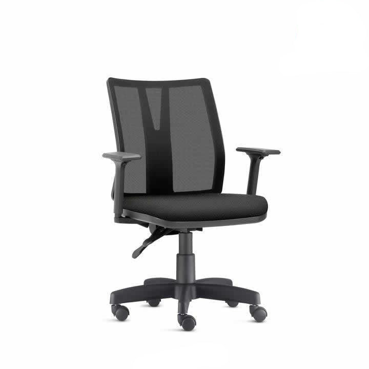 Cadeira de Escritório diretor com encosto em tela preta, assento em crepe e apoio para braços - Capri