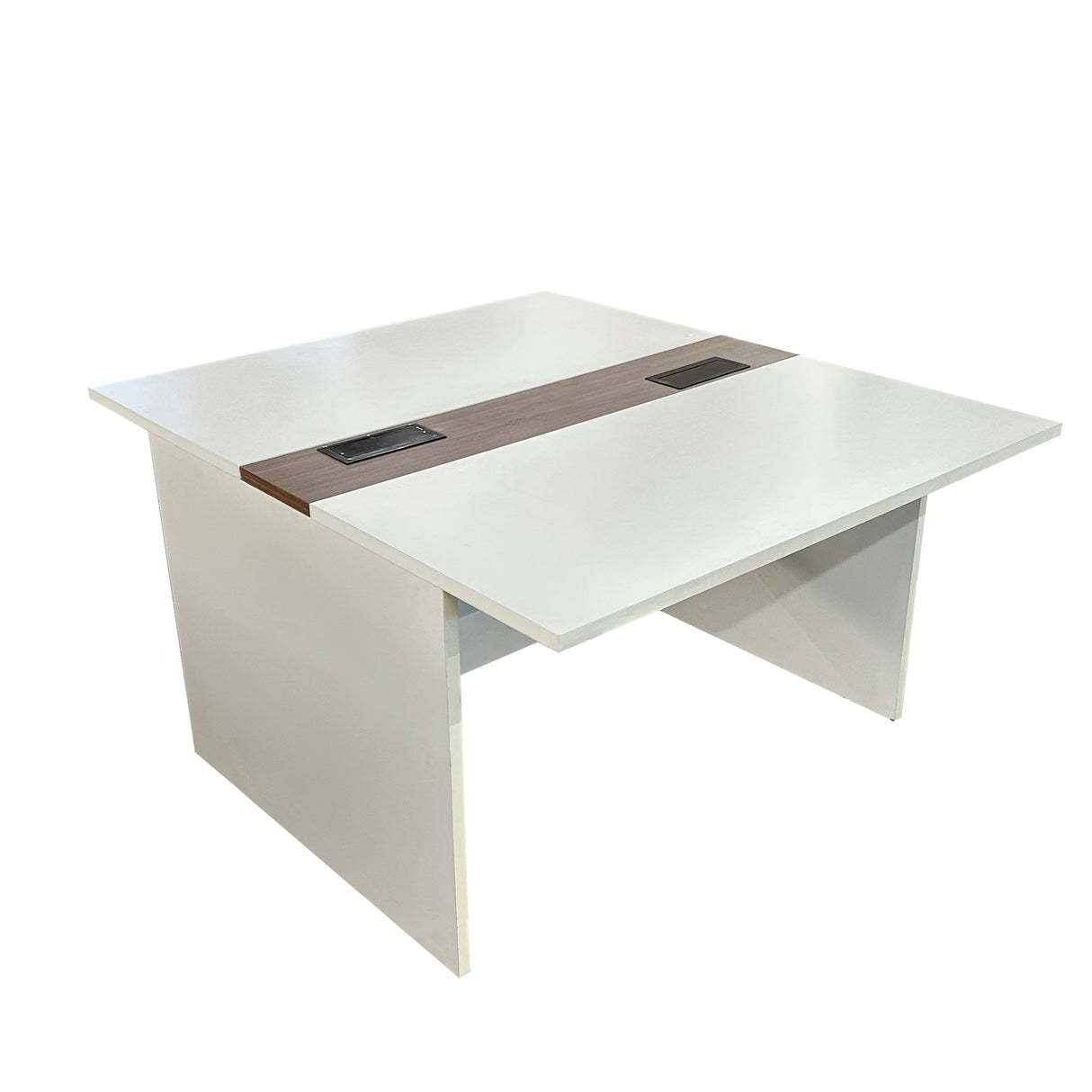 Mesa plataforma dupla com pé painel e régua de conectividade - Alfamob - 73AX120LX140P
