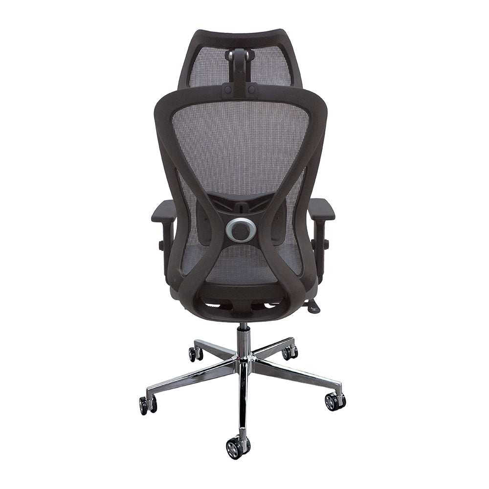 Cadeira Presidente Elite Cinza com Encosto em Tela e Assento em Tecido com Apoio de Cabeça.