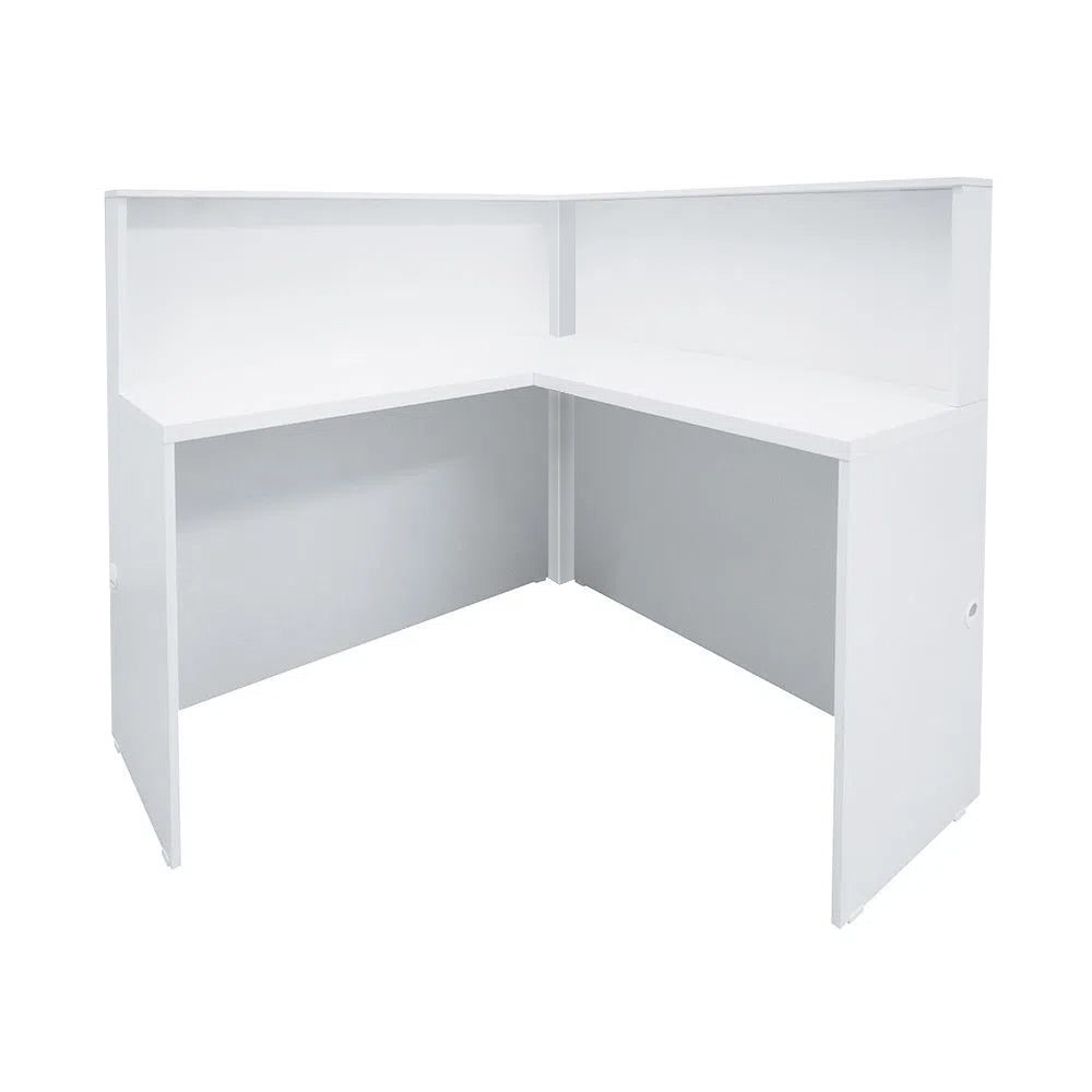 Balcão Recepção Atendimento em L com 1 passa fio no tampo + 2 passa fios laterais - Sem Faixa - SM Corporativo