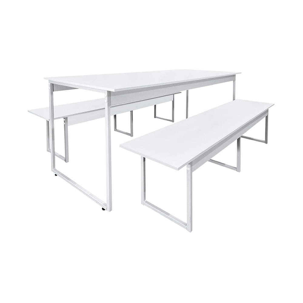 Mesa para Refeitório 6 Lugares c/2 Bancos 3 Lug. em MDF com Estrutura Metálica 180L x 72P