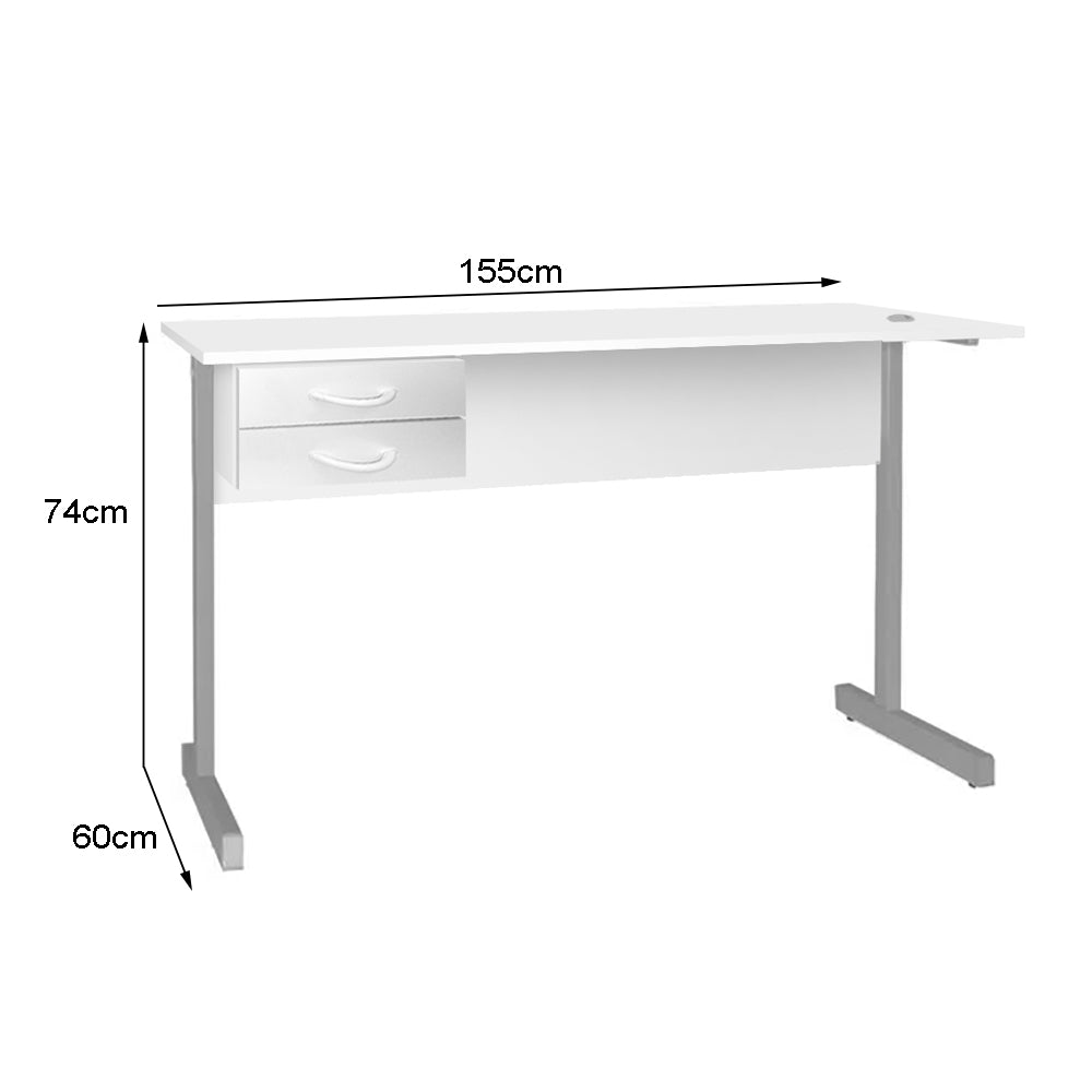 Mesa de Escritório 155cm Pé Metálico Com 2 Gavetas - SM Super Light 15MM - 74AX155LX60P