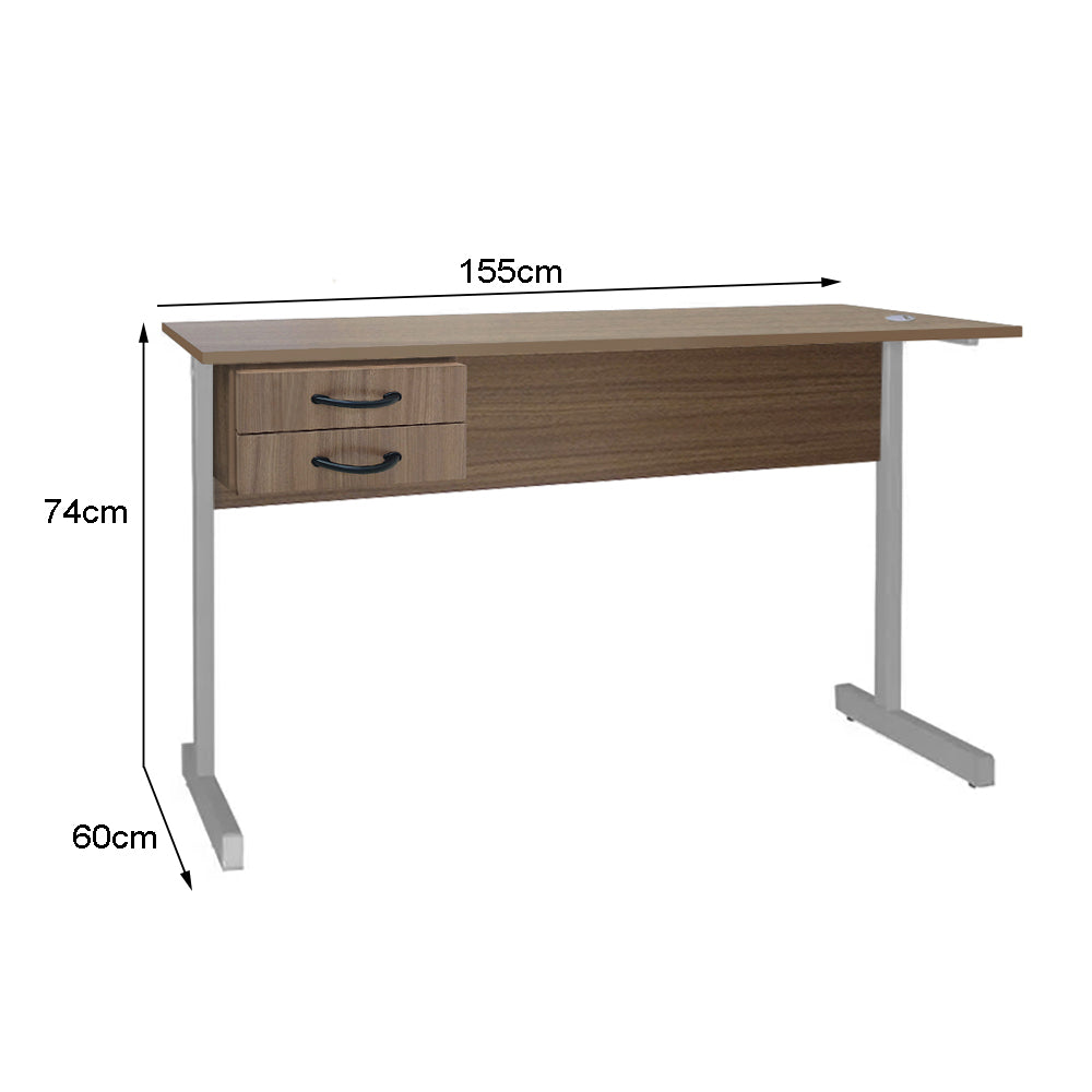 Mesa de Escritório 155cm Pé Metálico Com 2 Gavetas - SM Super Light 15MM - 74AX155LX60P