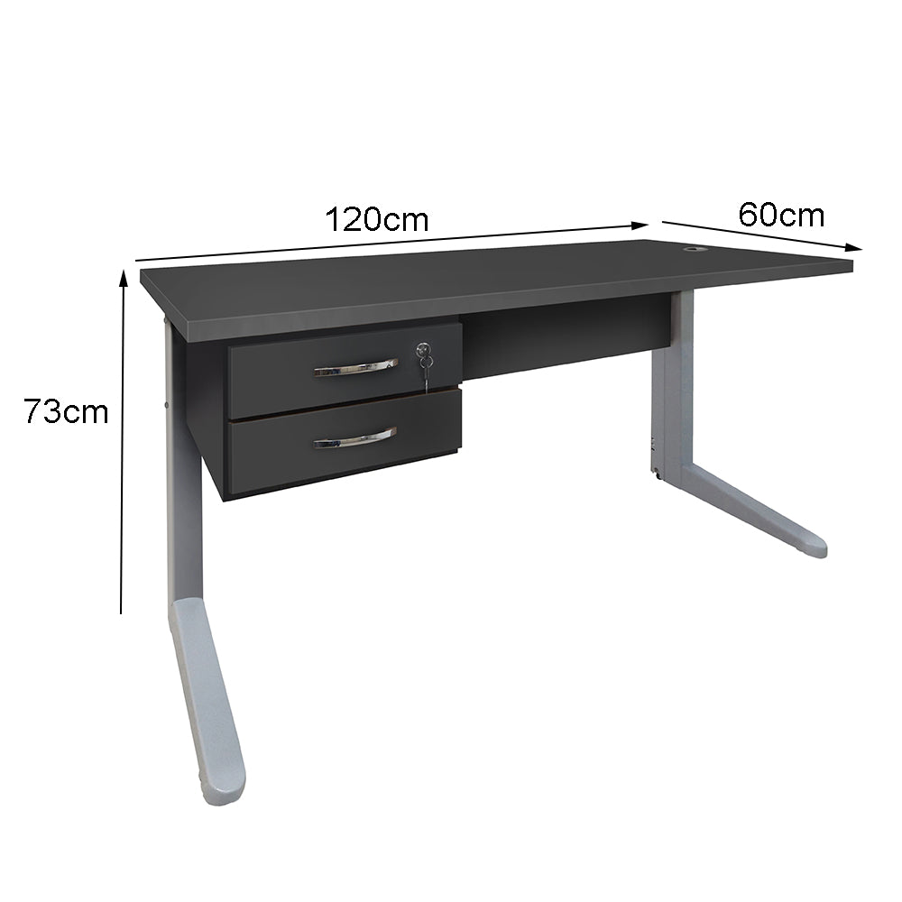 Mesa de Escritório 120cm Pé Metálico Com 2 Gavetas - SM Alfa BP - 74Ax120Lx60P