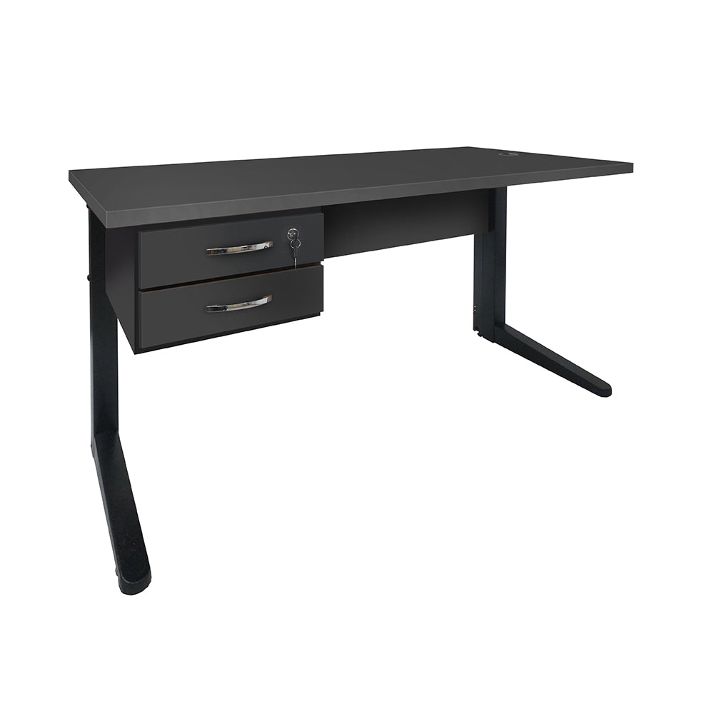Mesa de Escritório 120cm Pé Metálico Com 2 Gavetas - SM Alfa BP - 74Ax120Lx60P