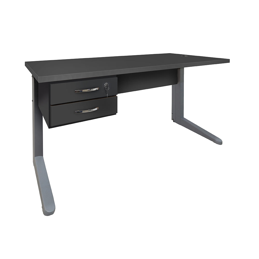 Mesa de Escritório 160cm Pé Metálico Com 2 Gavetas - SM Alfa BP - 74Ax160Lx70P