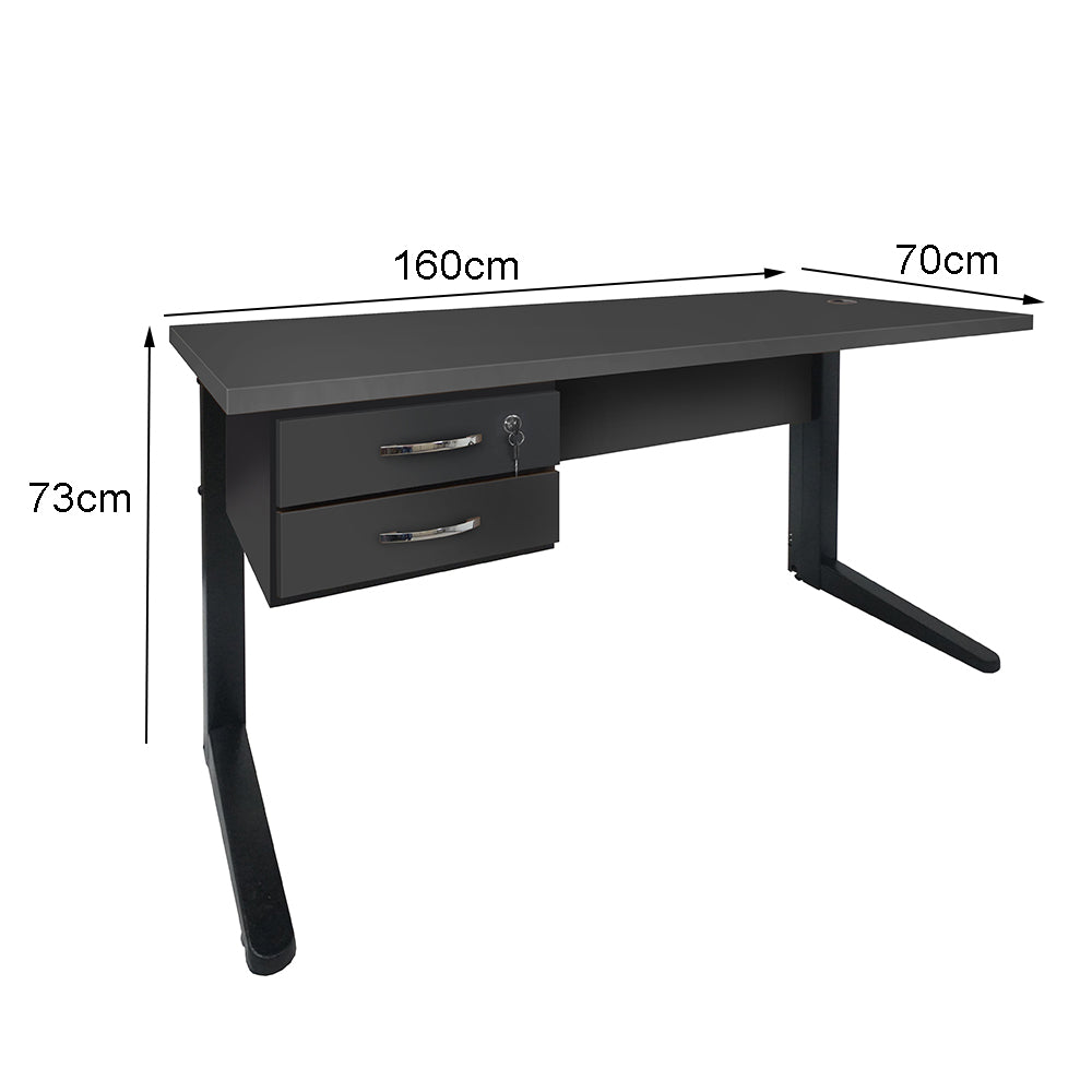 Mesa de Escritório 160cm Pé Metálico Com 2 Gavetas - SM Alfa BP - 74Ax160Lx70P