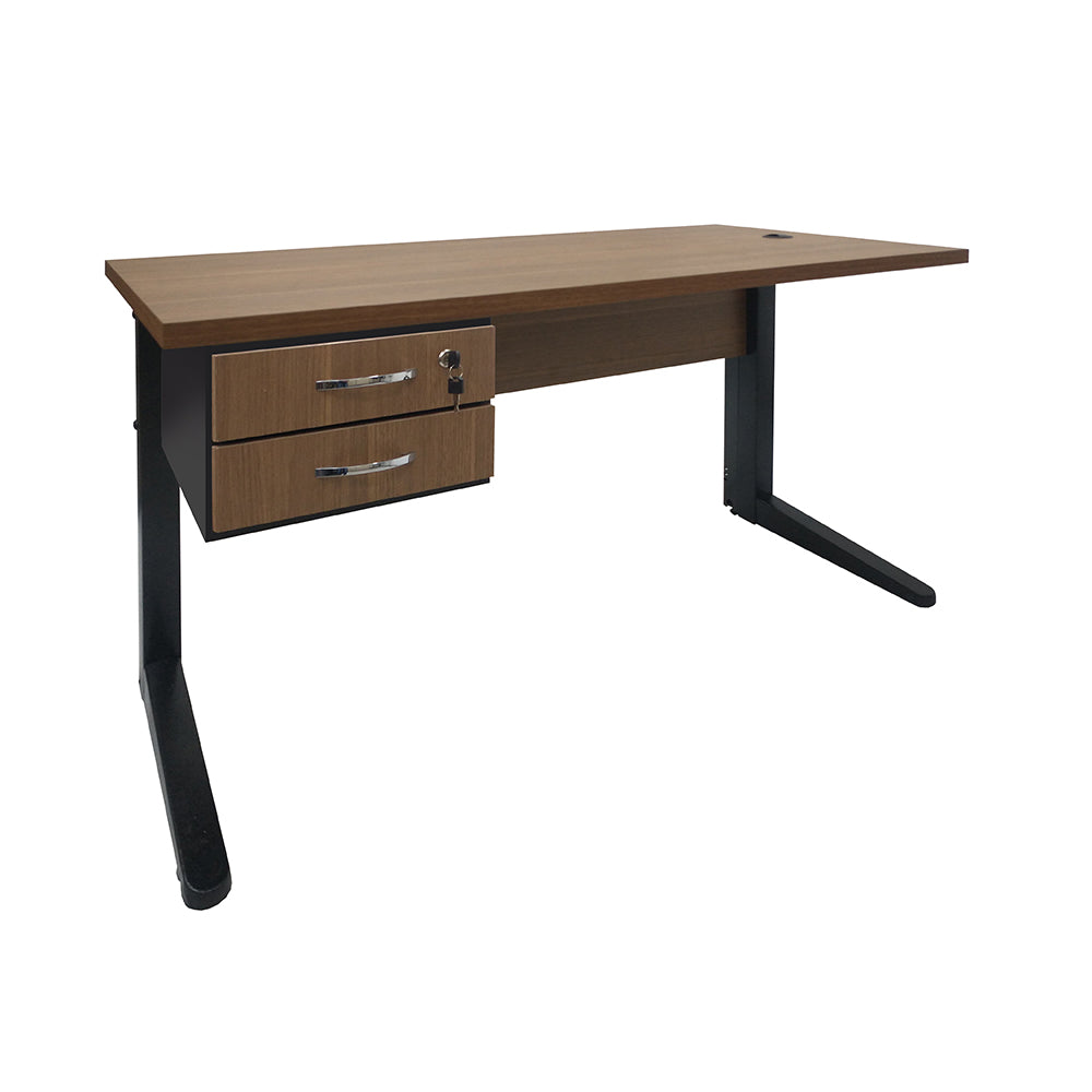 Mesa de Escritório 160cm Pé Metálico Com 2 Gavetas - SM Alfa BP - 74Ax160Lx70P