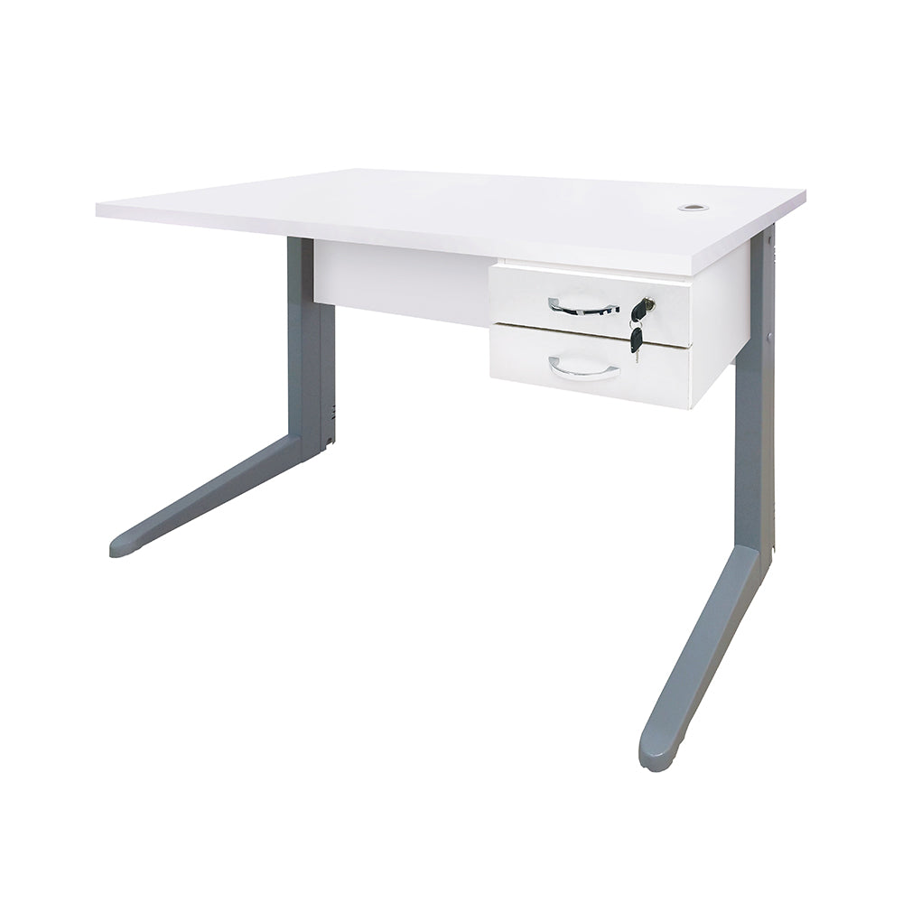 Mesa de Escritório 120cm Pé Metálico Com 2 Gavetas - SM Alfa BP - 74Ax120Lx60P
