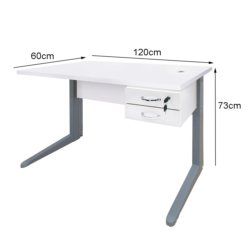 Mesa de Escritório 120cm Pé Metálico Com 2 Gavetas - SM Alfa BP - 74Ax120Lx60P