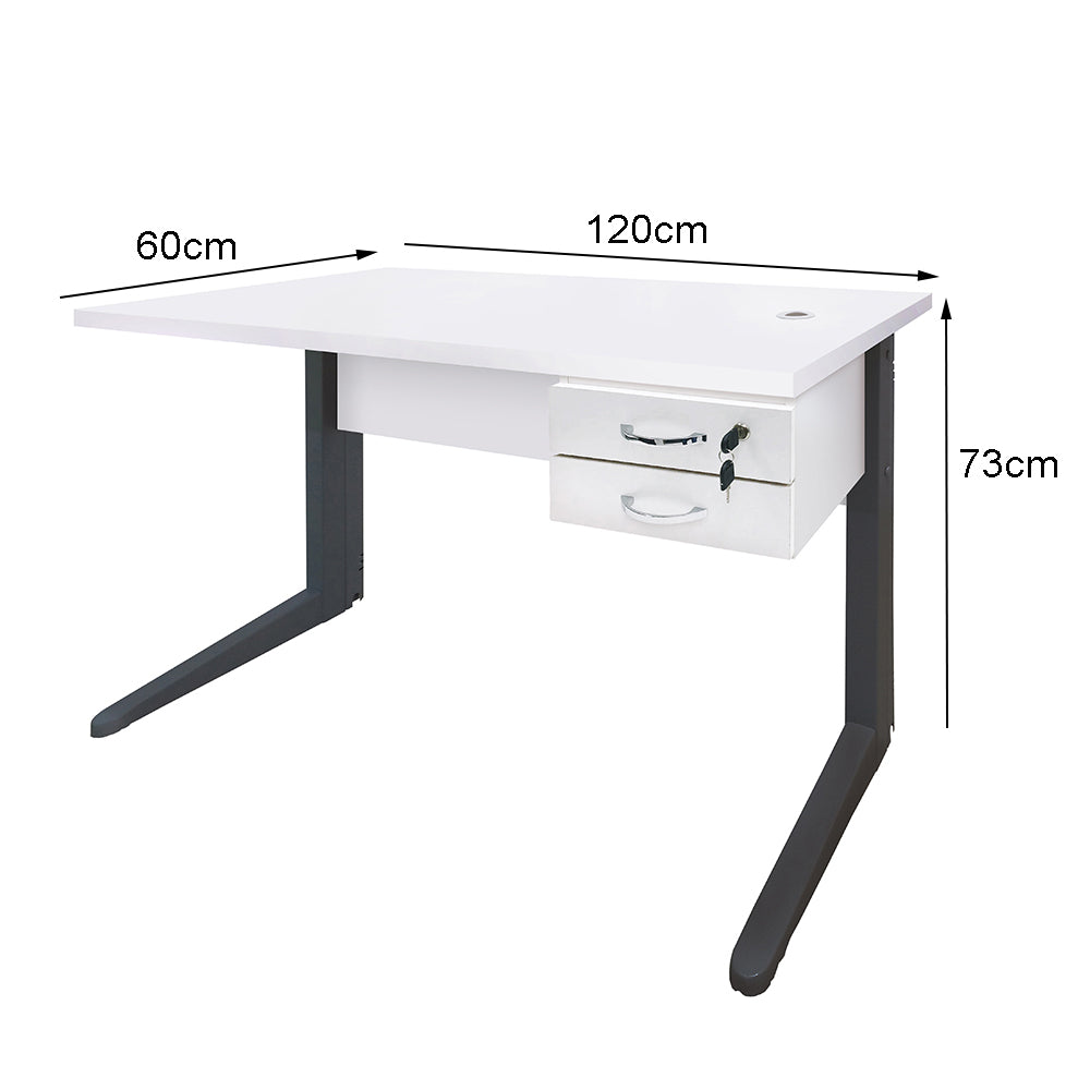 Mesa de Escritório 120cm Pé Metálico Com 2 Gavetas - SM Alfa BP - 74Ax120Lx60P