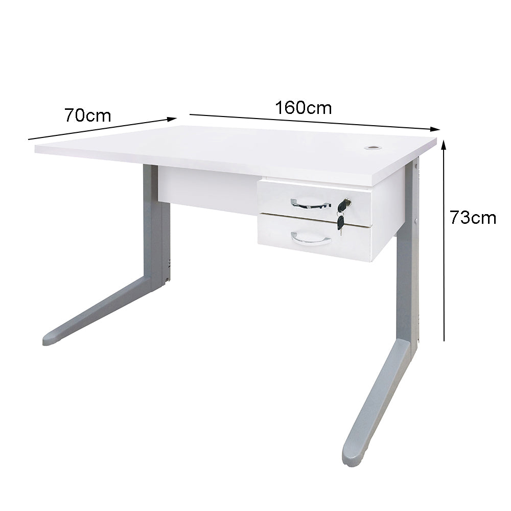Mesa de Escritório 160cm Pé Metálico Com 2 Gavetas - SM Alfa BP - 74Ax160Lx70P