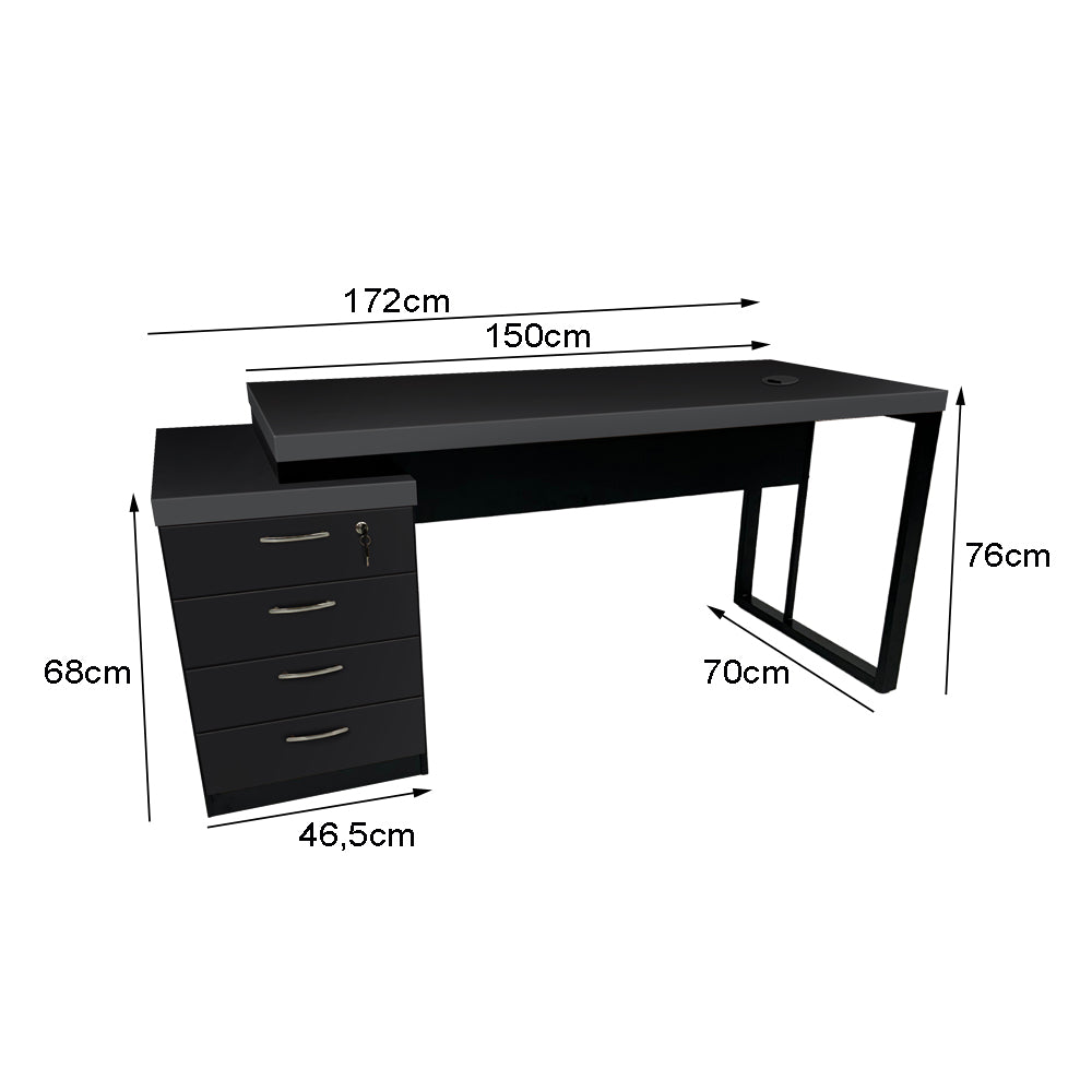 Mesa de Escritório Dinâmica Pé Metálico Com Gaveteiro Pedestal de 4 gavetas - SM Prime - 76AX172LX70P