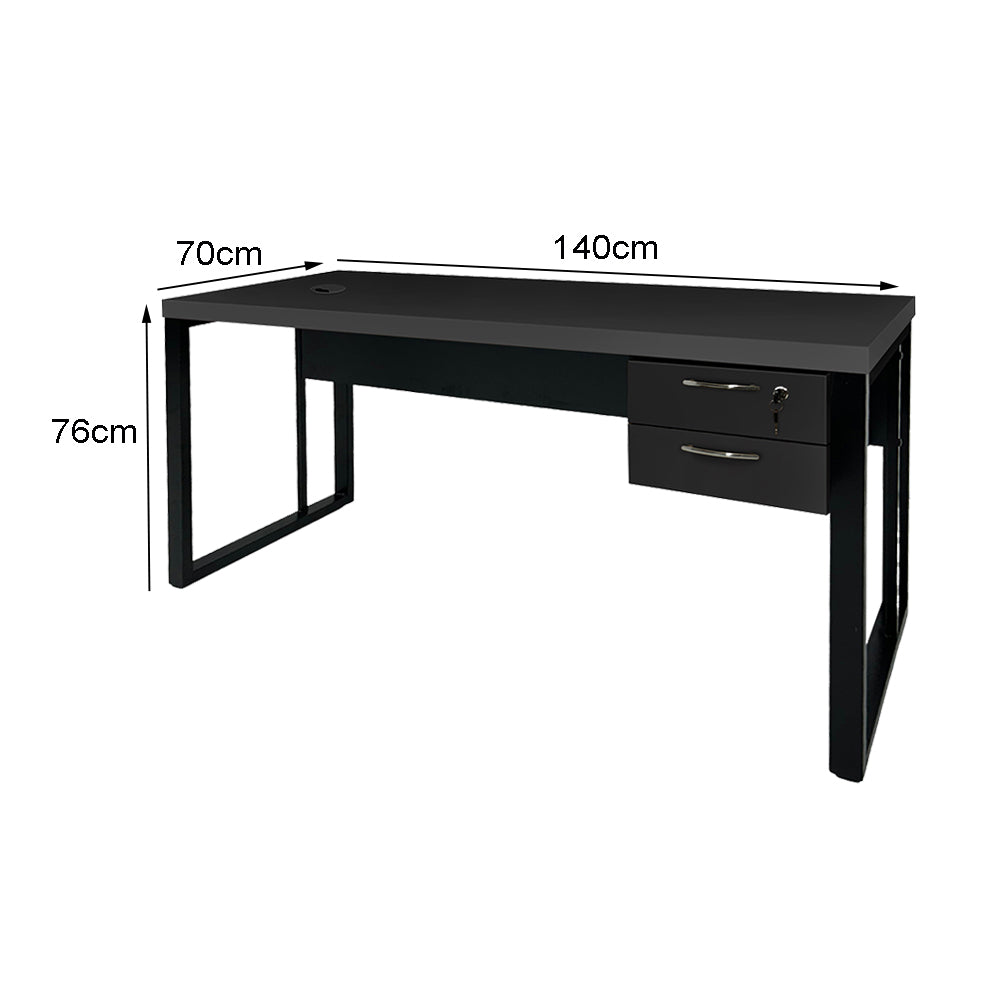 Mesa de Escritório 140cm Pé Metálico Com Gaveteiro de 2 Gavetas - SM Prime - 76Ax140Lx70P