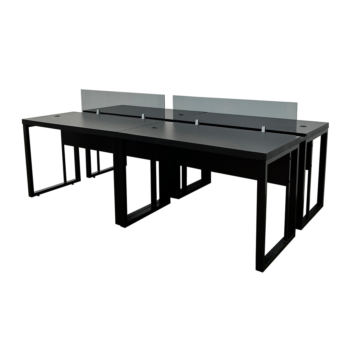 Kit com 2 Mesas Plataforma Dupla de 150Lx135P com régua de conectividade e painel divisor em vidro- SM Prime - 76Ax150Lx135P