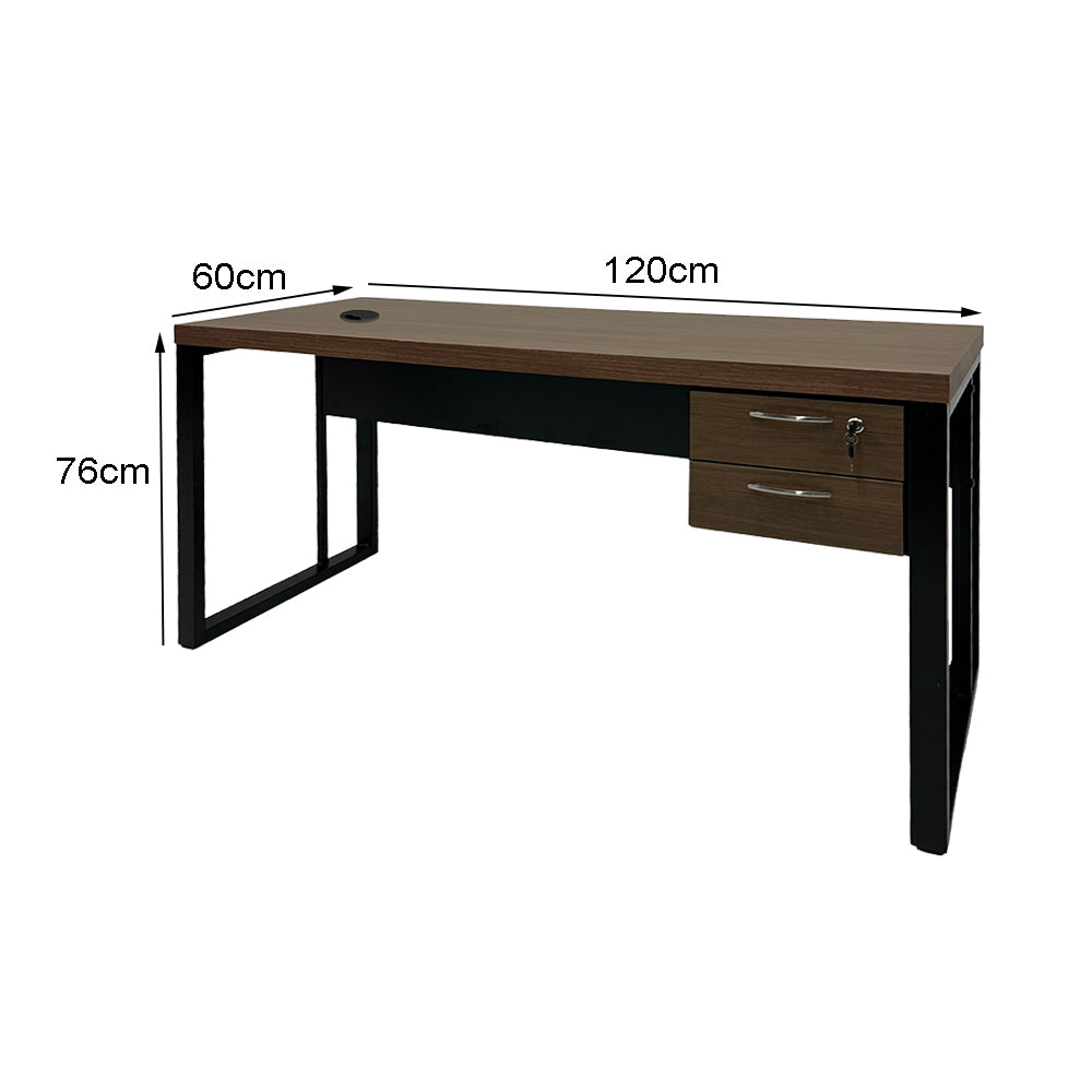 Mesa de Escritório 120cm Pé Metálico Com Gaveteiro de 2 Gavetas - SM Prime - 76Ax120Lx60P