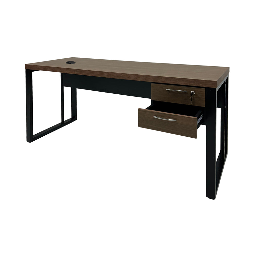 Mesa de Escritório 140cm Pé Metálico Com Gaveteiro de 2 Gavetas - SM Prime - 76Ax140Lx60P