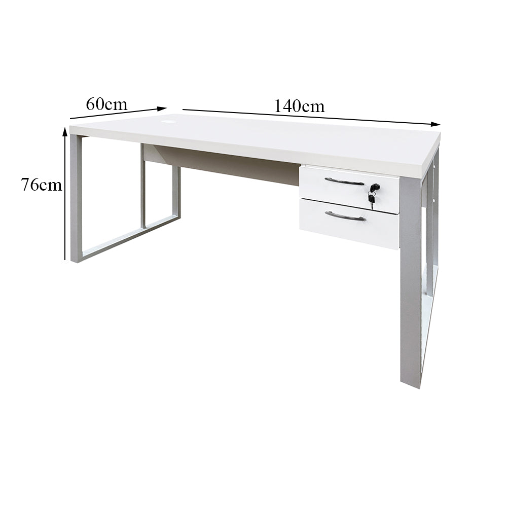 Mesa de Escritório 140cm Pé Metálico Com Gaveteiro de 2 Gavetas - SM Prime - 76Ax140Lx60P