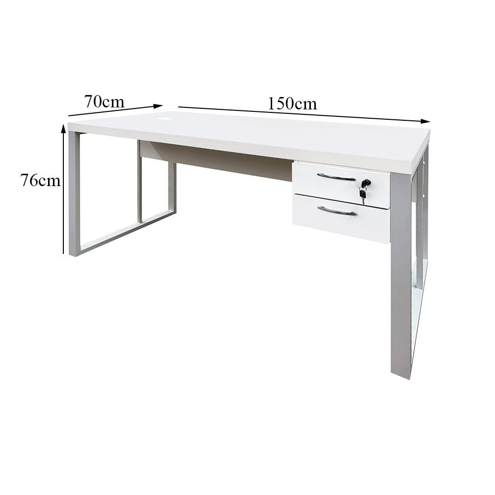 Mesa de Escritório 150cm Pé Metálico Com Gaveteiro de 2 Gavetas - SM Prime - 76Ax150Lx70P