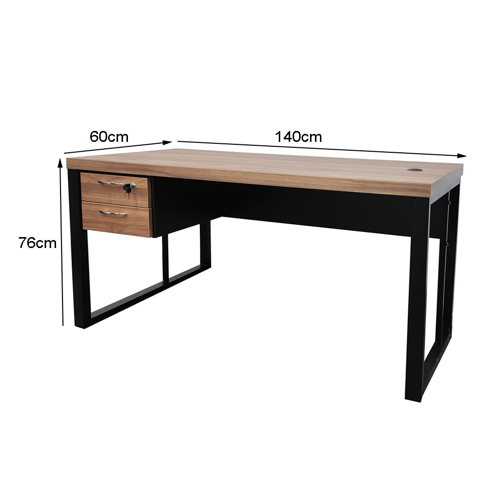 Mesa de Escritório 140cm Pé Metálico Com Gaveteiro de 2 Gavetas - SM Prime - 76Ax140Lx60P