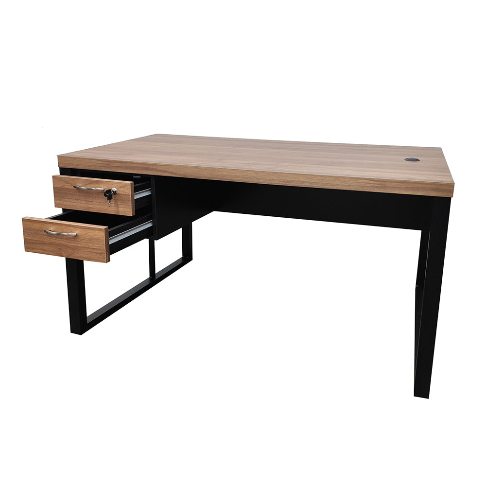Mesa de Escritório 150cm Pé Metálico Com Gaveteiro de 2 Gavetas - SM Prime - 76Ax150Lx70P