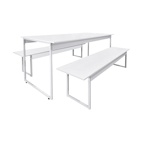 Mesa para Refeitório 4 Lugares c/2 Bancos 2 Lug. em MDF com Estrutura Metálica 135L x 72P