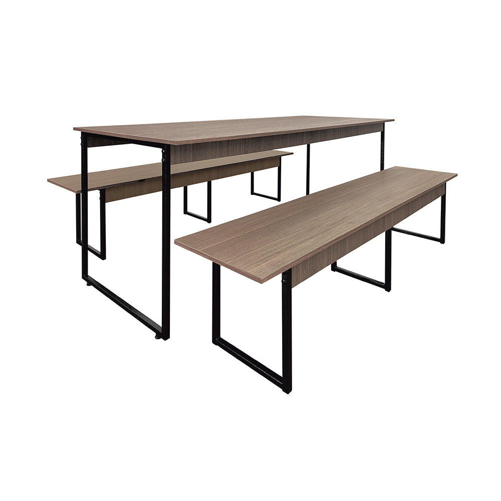 Mesa para Refeitório 6 Lugares c/2 Bancos 3 Lug. em MDF com Estrutura Metálica 180L x 72P