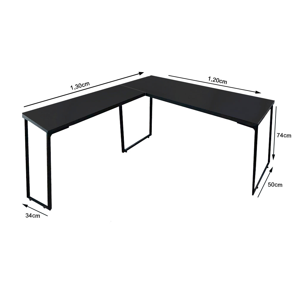 Mesa de Escritório em "L" Pé Metálico - Porto - 120Lx50Px74A / 130Lx34P
