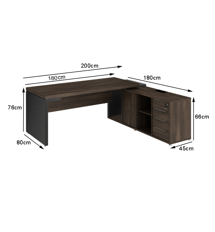Mesa de Escritório em "L" dinâmica com armário lateral - Euro França - 76AX180/202,5LX45/80P