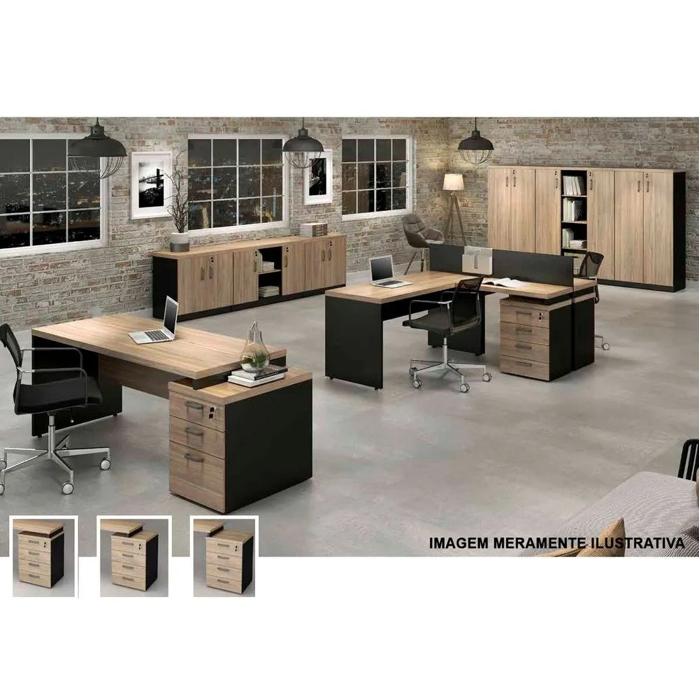 Mesa de Escritório 172cm dinâmica com gaveteiro pedestal de 4 gavetas - Euro Croácia - 73,5AX150/172LX70P