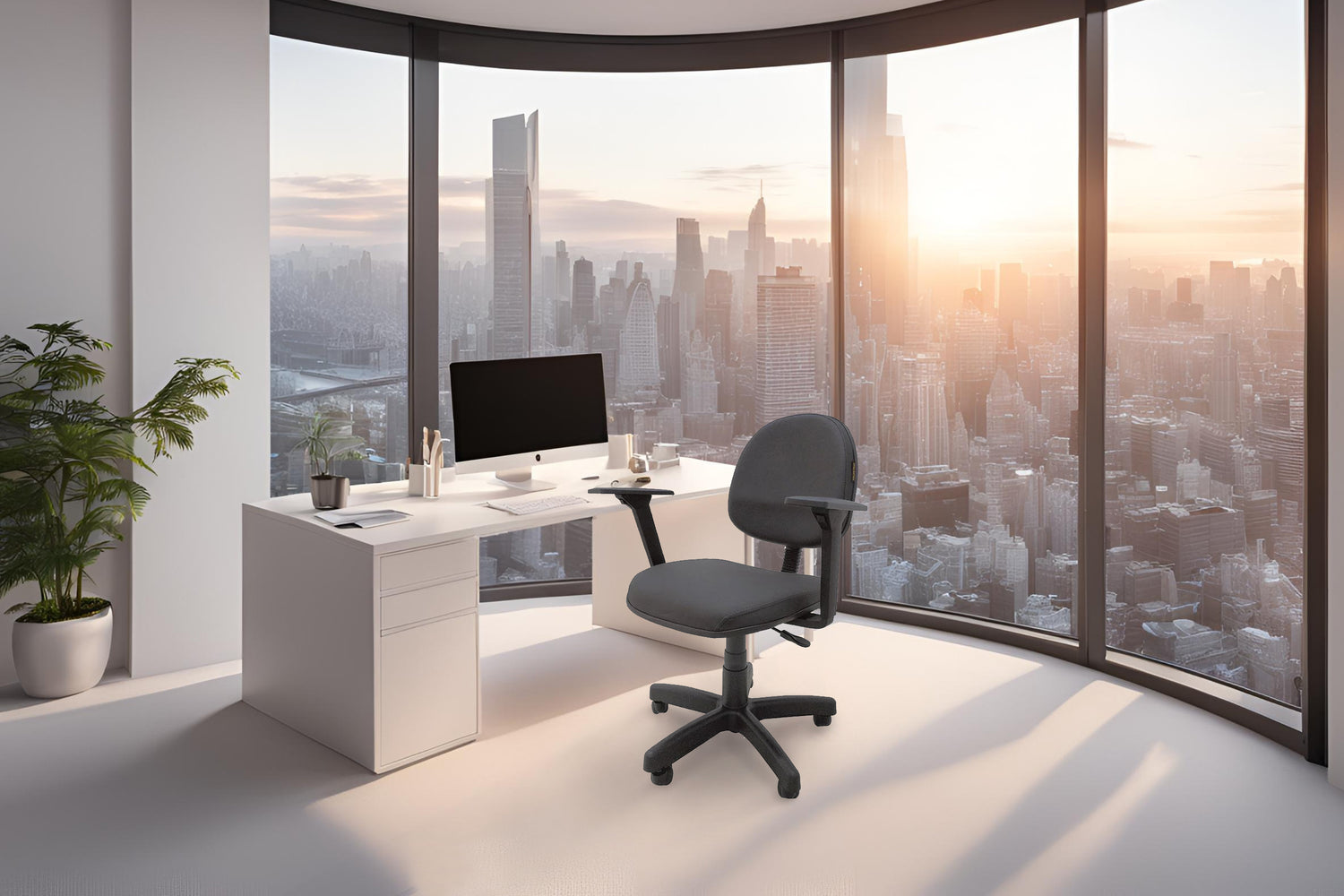 Cadeira de Escritório secretária giratória 758 em courvin sem costura com braço Turim - ms system