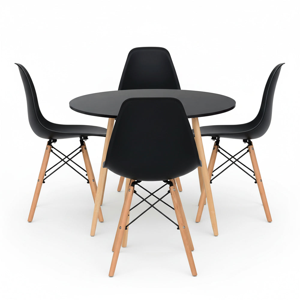 Kit com 1 Mesa e 4 Cadeiras Fixas Spezia em polipropileno com base em madeira