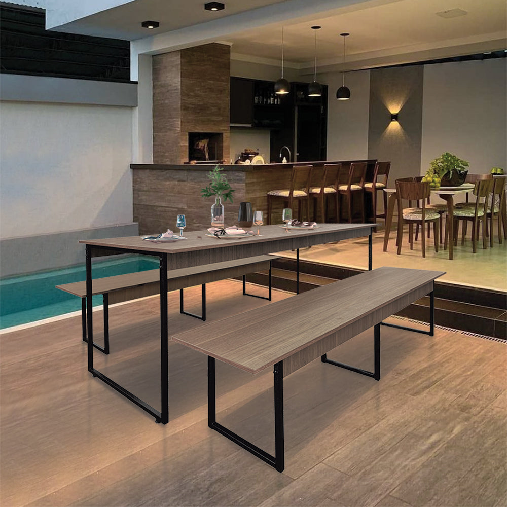 Mesa para Refeitório 6 Lugares c/2 Bancos 3 Lug. em MDF com Estrutura Metálica 180L x 72P