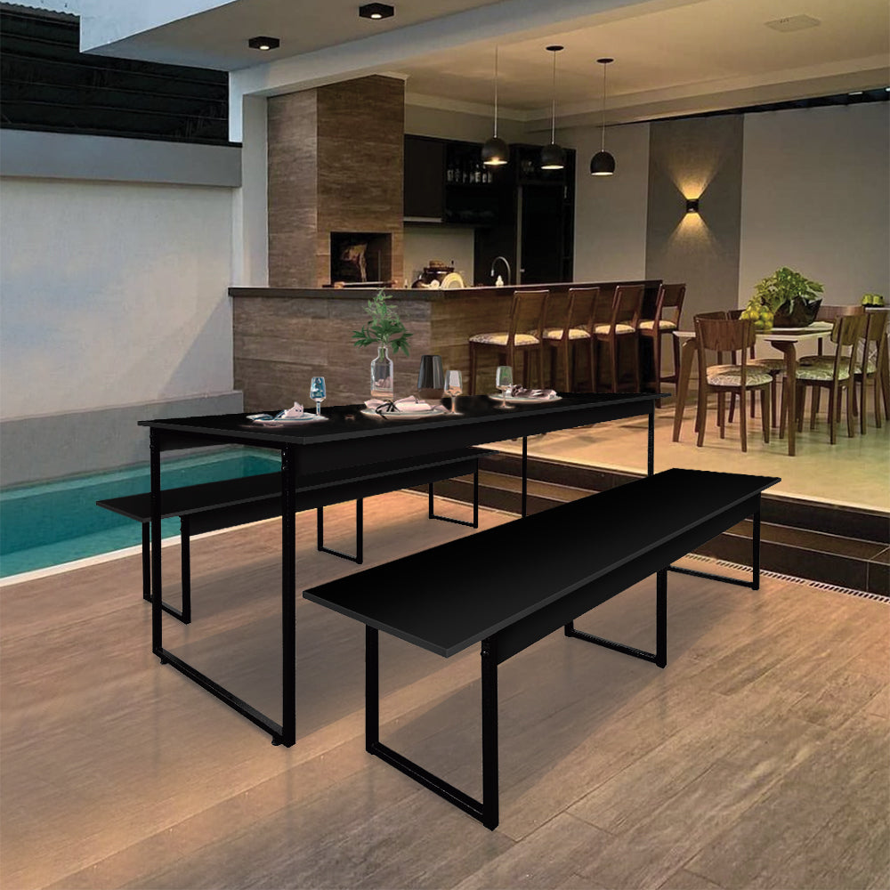 Mesa para Refeitório 6 Lugares c/2 Bancos 3 Lug. em MDF com Estrutura Metálica 180L x 72P