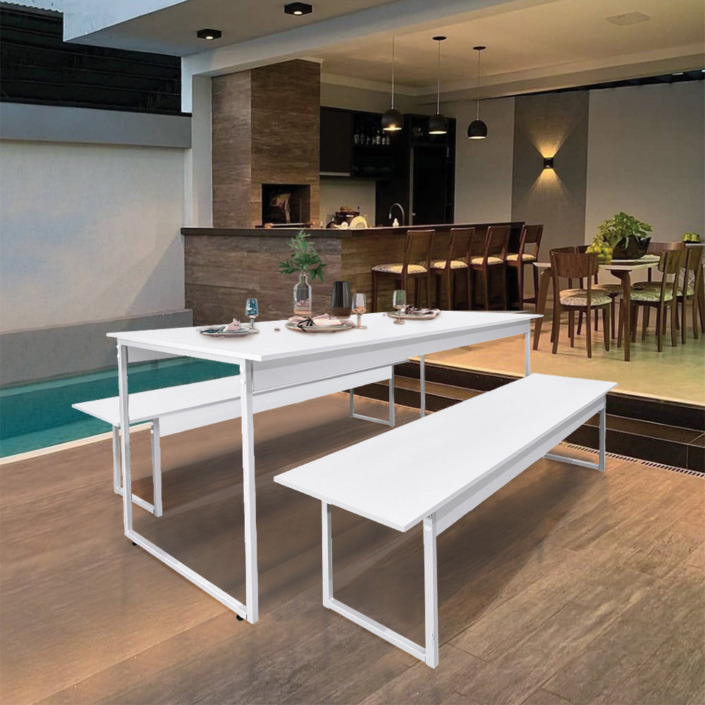 Mesa para Refeitório 4 Lugares c/2 Bancos 2 Lug. em MDF com Estrutura Metálica 135L x 72P