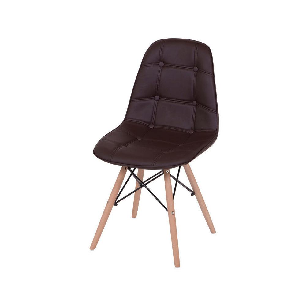 Cadeira fixa Botonê com estofado em PU e base de madeira, design elegante para salas de jantar e escritórios.