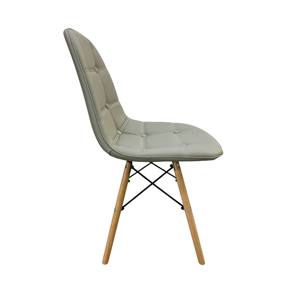 Cadeira fixa Botonê com estofado em PU e base de madeira, design elegante para salas de jantar e escritórios.