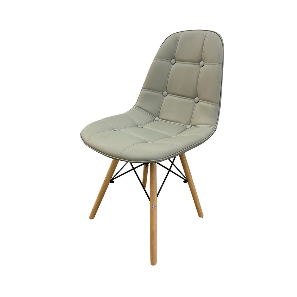 Cadeira fixa Botonê com estofado em PU e base de madeira, design elegante para salas de jantar e escritórios.