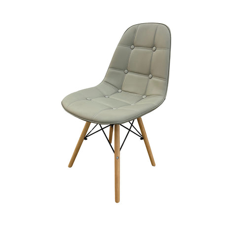 Cadeira fixa Botonê com estofado em PU e base de madeira, design elegante para salas de jantar e escritórios.