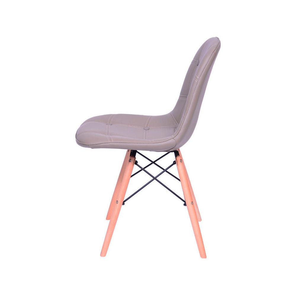 Cadeira fixa Botonê com estofado em PU e base de madeira, design elegante para salas de jantar e escritórios.
