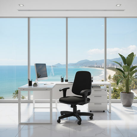 Cadeira de Escritório diretor em crepe com braços com altura regulável base back system - Treviso