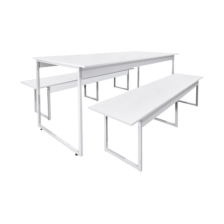 Mesa para Refeitório 6 Lugares c/2 Bancos 3 Lug. em MDF com Estrutura Metálica 180L x 72P