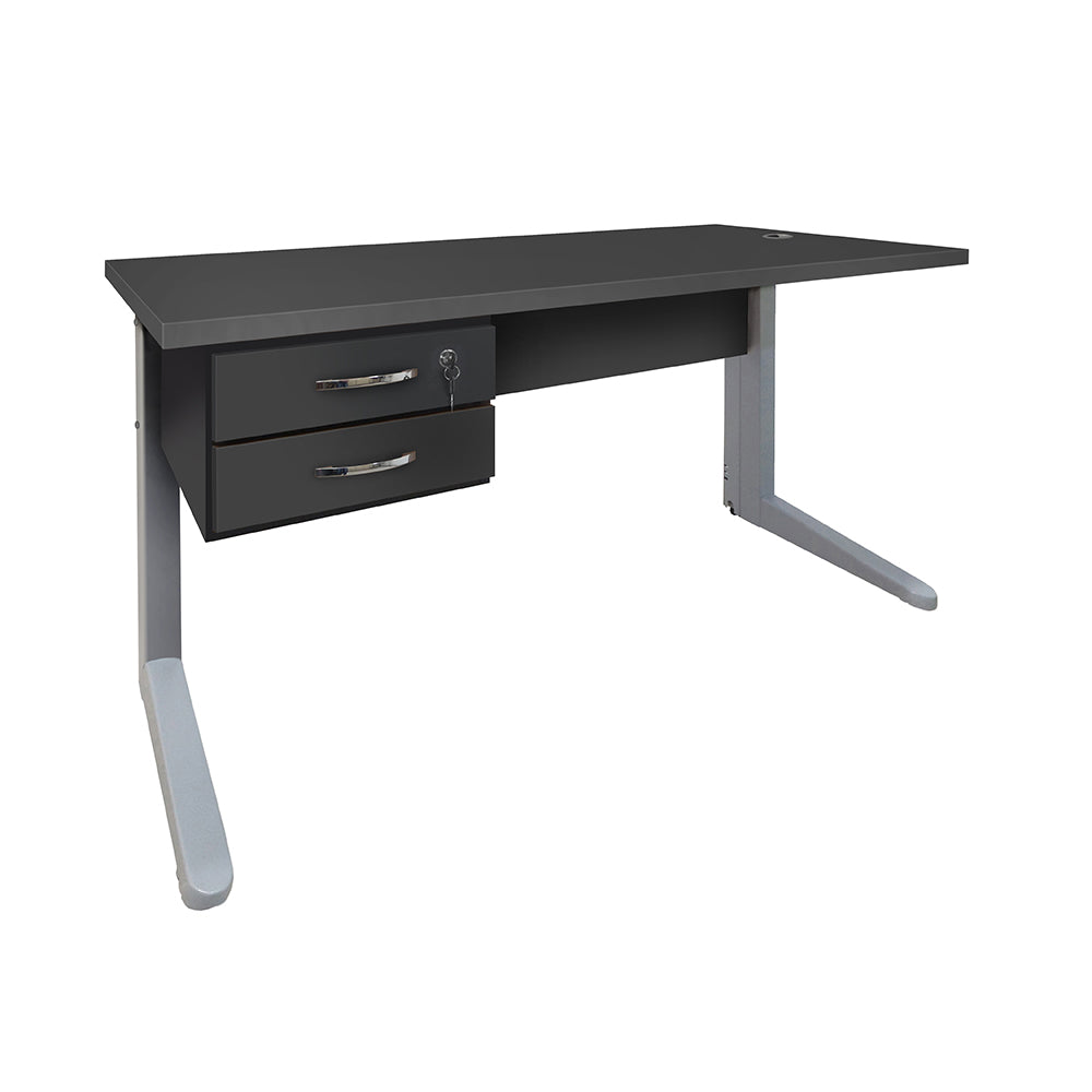 Mesa de Escritório 160cm Pé Metálico Com 2 Gavetas - SM Alfa BP - 74Ax160Lx70P