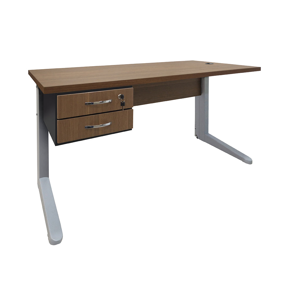 Mesa de Escritório 160cm Pé Metálico Com 2 Gavetas - SM Alfa BP - 74Ax160Lx70P