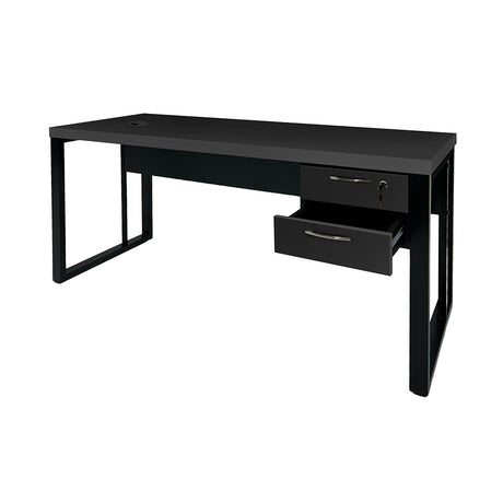 Mesa de Escritório 140cm Pé Metálico Com Gaveteiro de 2 Gavetas - SM Prime - 76Ax140Lx60P