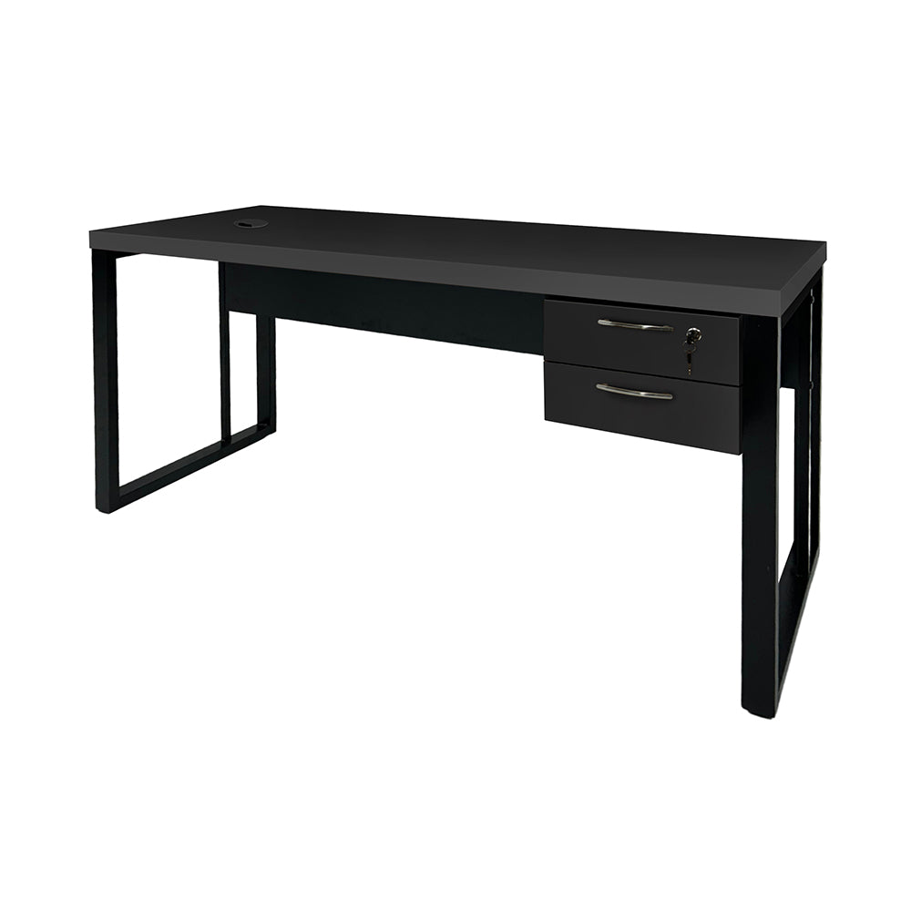 Mesa de Escritório 140cm Pé Metálico Com Gaveteiro de 2 Gavetas - SM Prime - 76Ax140Lx70P