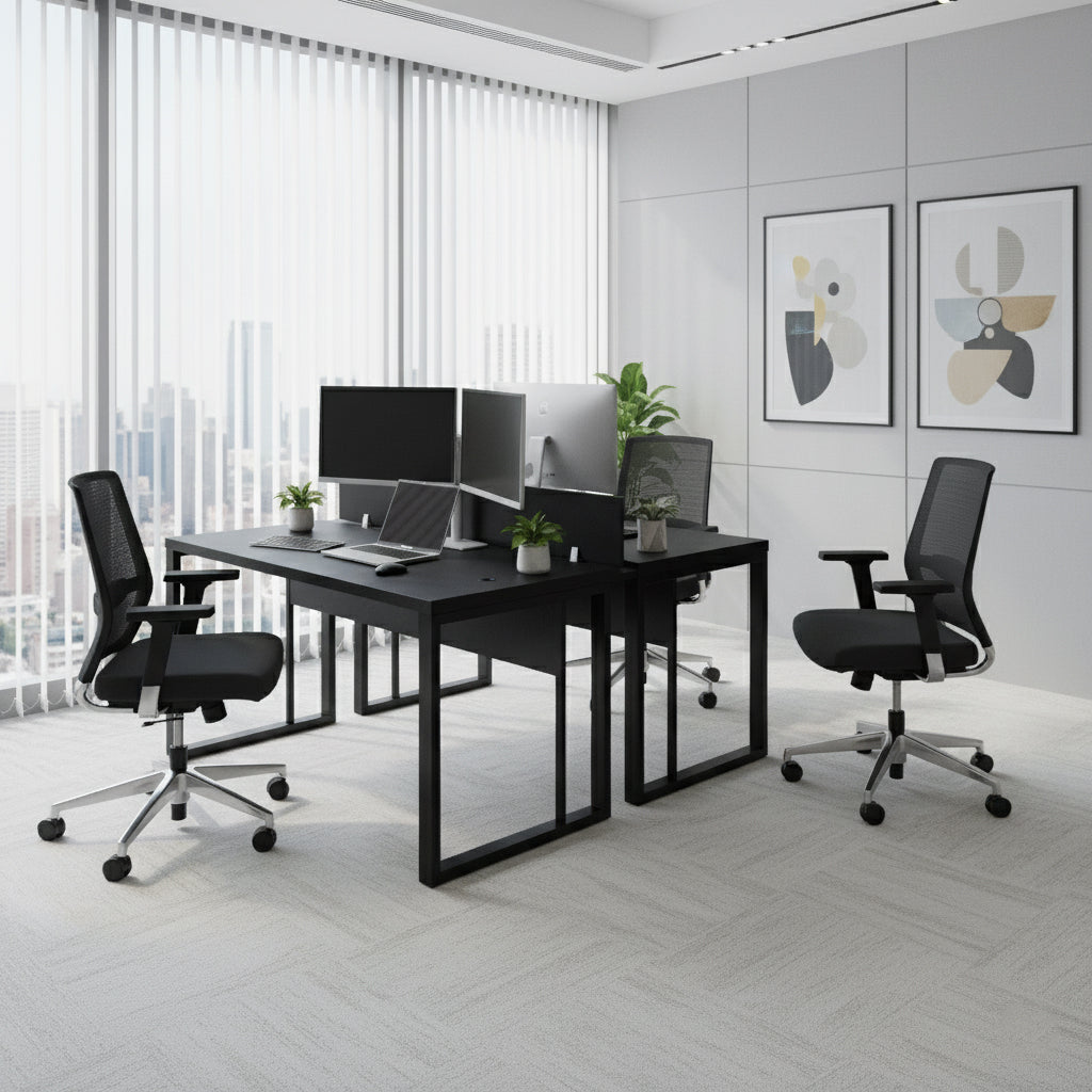 Mesa Plataforma Dupla de 120Lx135P com régua de conectividade e painel divisor em MDP - SM Prime - 76Ax120Lx135P