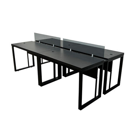 Kit com 2 Mesas Plataforma Dupla de 120Lx135P com régua de conectividade e painel divisor em vidro - SM Prime - 76Ax120Lx135P