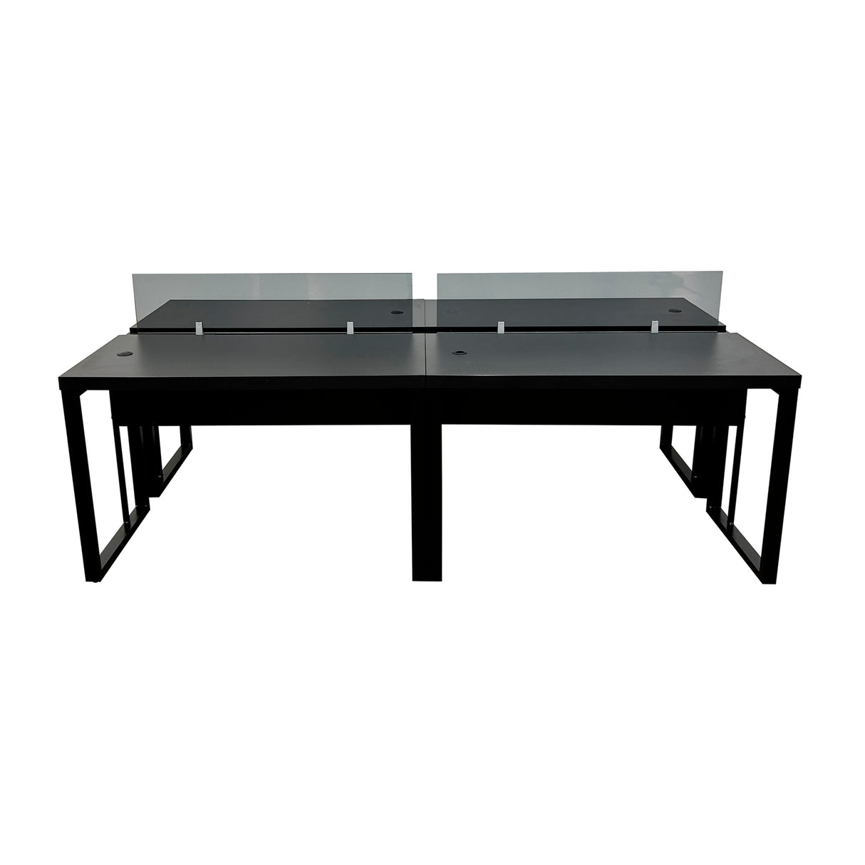 Kit com 2 Mesas Plataforma Dupla de 120Lx135P com régua de conectividade e painel divisor em vidro - SM Prime - 76Ax120Lx135P