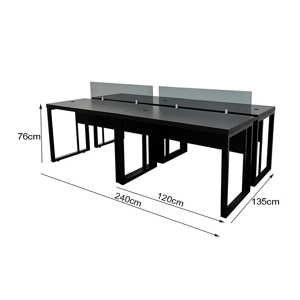 Kit com 2 Mesas Plataforma Dupla de 120Lx135P com régua de conectividade e painel divisor em vidro - SM Prime - 76Ax120Lx135P